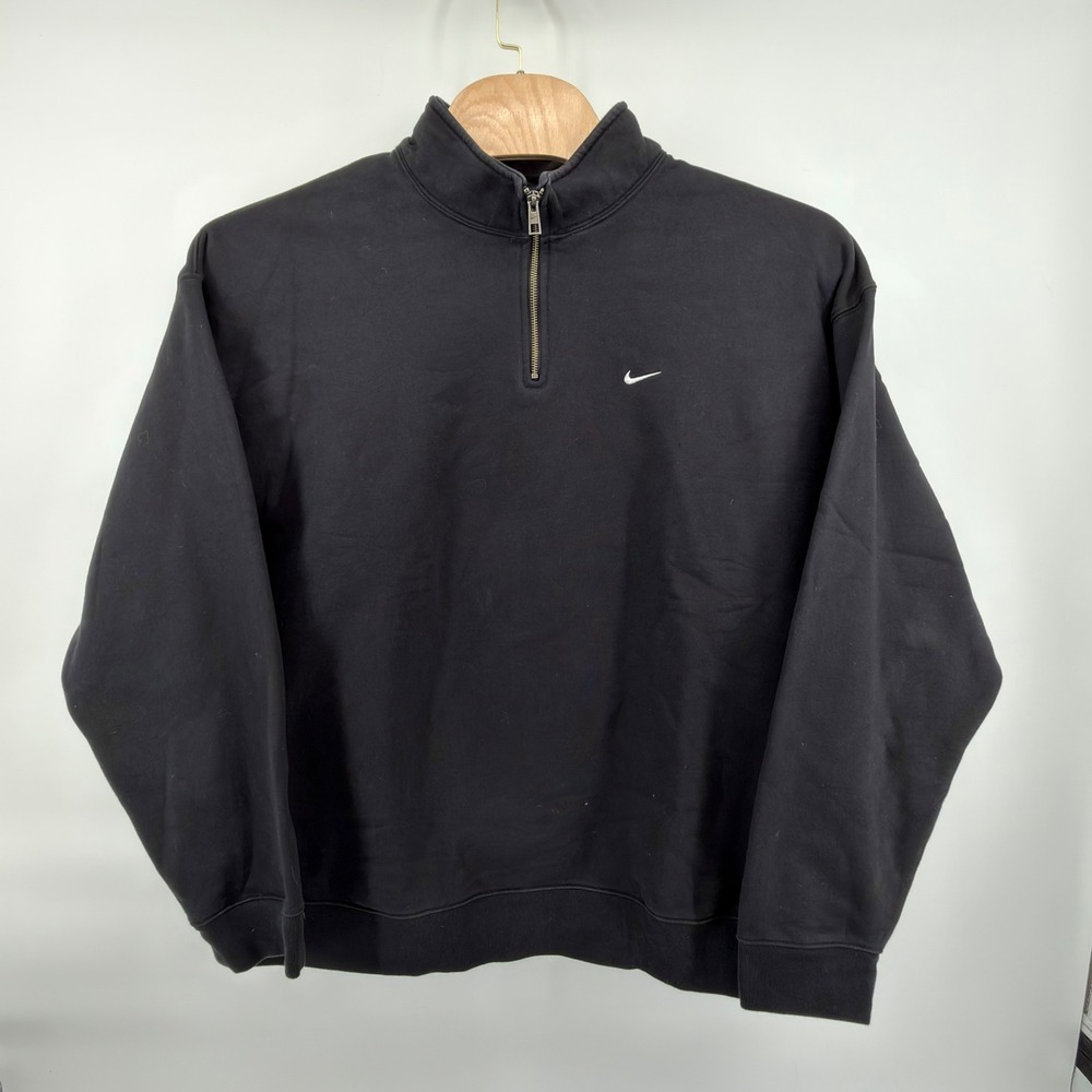 Vintage Nike Mini Swoosh Quarter Zip Sweatshirt Black 2XL Tall Fleece Pullover